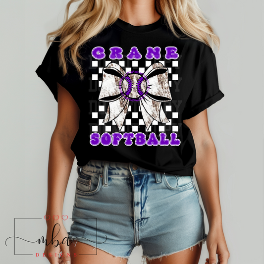 Ladybirds Softball Checkered Coquette Bow